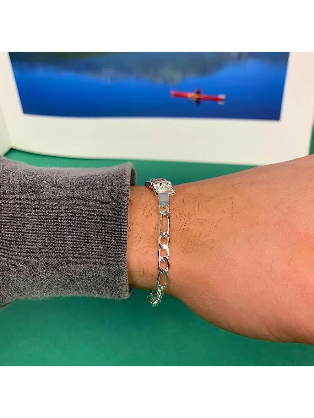 Vintage Y2k Style Silver Saint Marry Cuban Link Figaro Bracelet. Nice quality